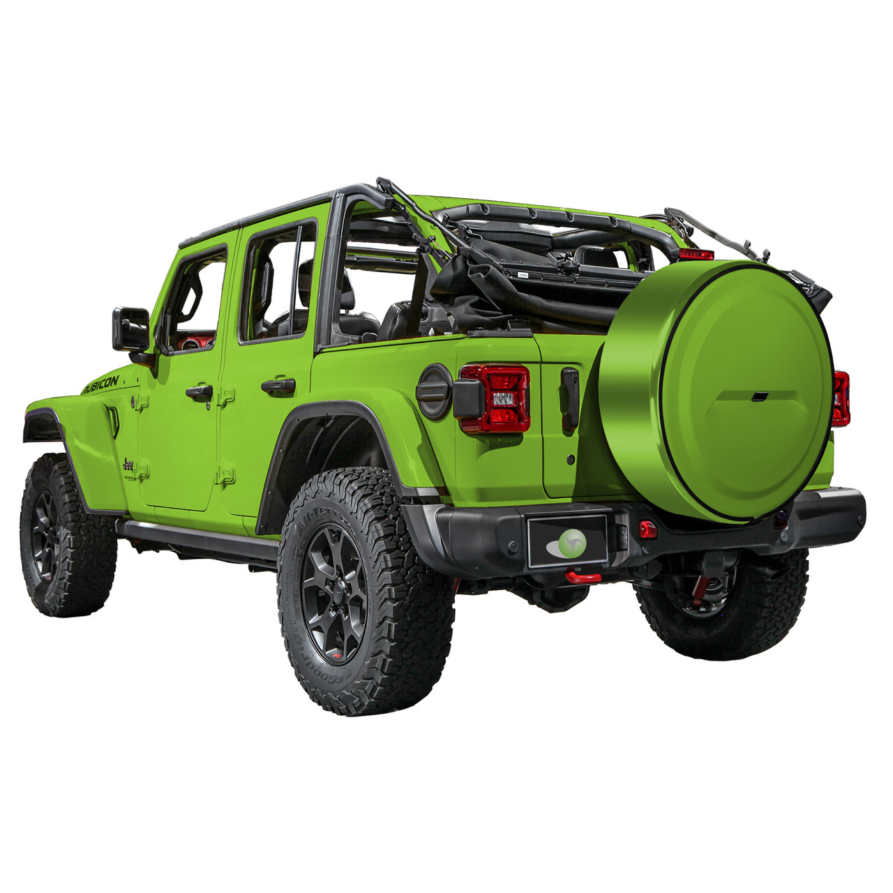 bright green Jeep Wrangler JL with the top down