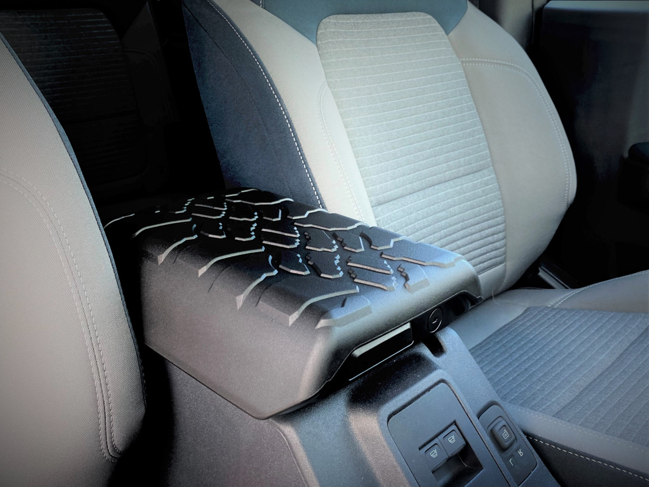 Ford Bronco interior with a textured center console armrest