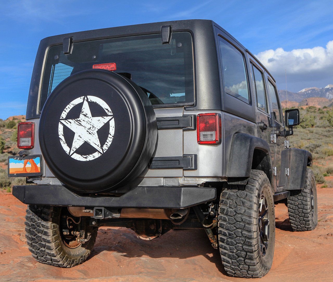 jeep jk wrangler with star tire cover